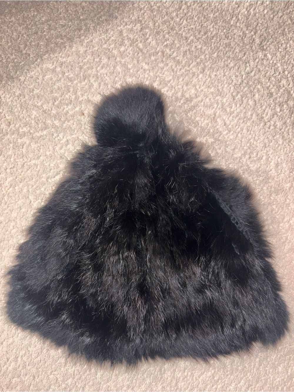 Black REAL Fur Pom Pom Beanie Hat - Women's Winter Accessory